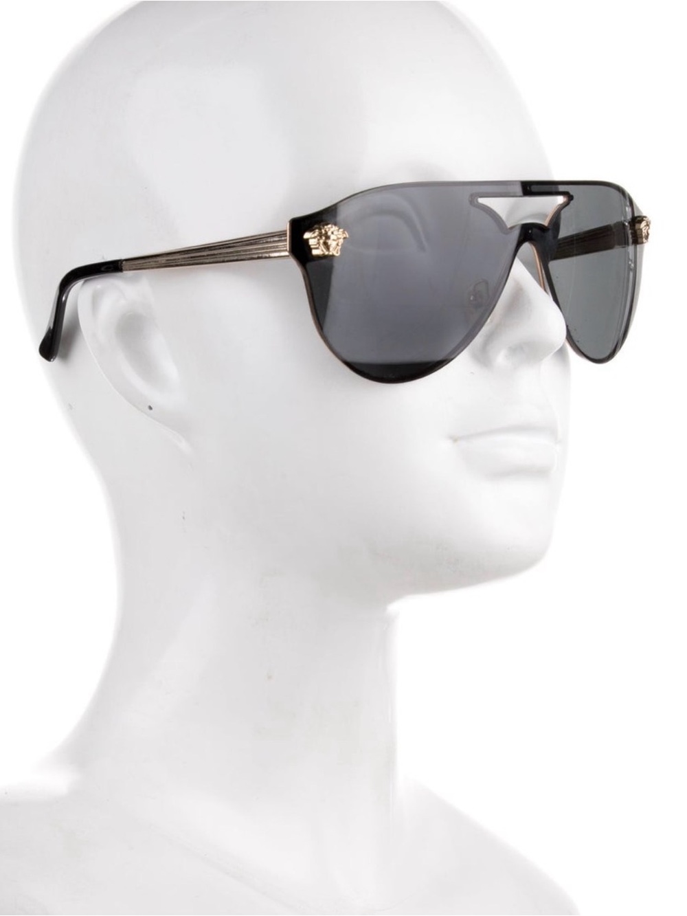 Versace EUC Luxury Unisex Aviator Shield Sunglasses - Black with Gold Accents